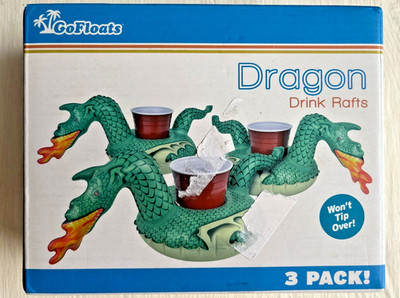 3 in pack DRAGON GoFloats Inflatable Beverage Boats Pool Drink Floats Rafts