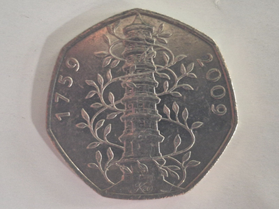#ad UK 2009 50p Kew Gardens 250th Anniversary Pagoda Elizabeth II Coin Circulated GBP 105.10