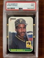 Donruss 1987 Barry Bonds Rookie #361 Pittsburgh Pirates PSA 9 Baseball Card. rookie card picture