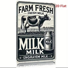 Vintage Farm Fresh Milk Tin Metal Sign Rustic Cow Milk Jug Wall 8x12