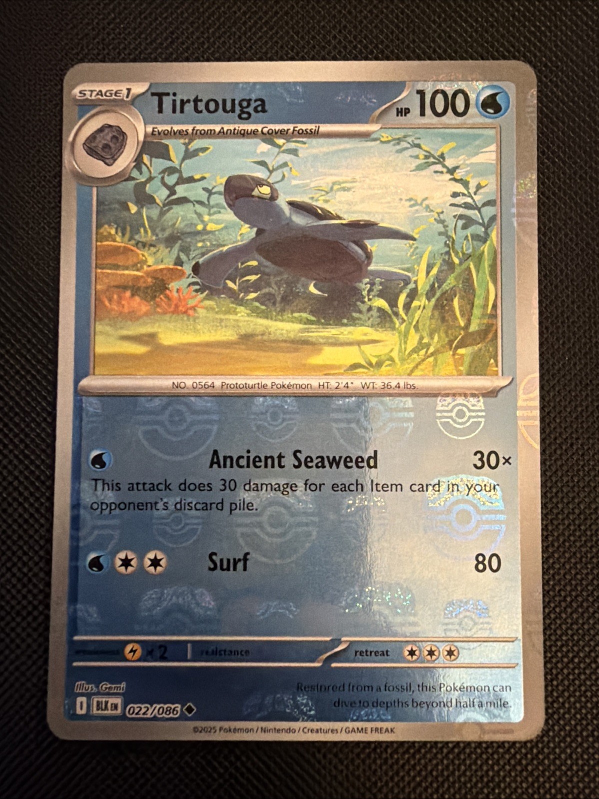 Tirtouga 22/086 - Masterball Reverse Holo Black Bolt Pokemon TCG - NM