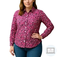 Talbots Womens Non Iron Shirt Animal Print Pink Long Sleeve Stretch Petite 12P