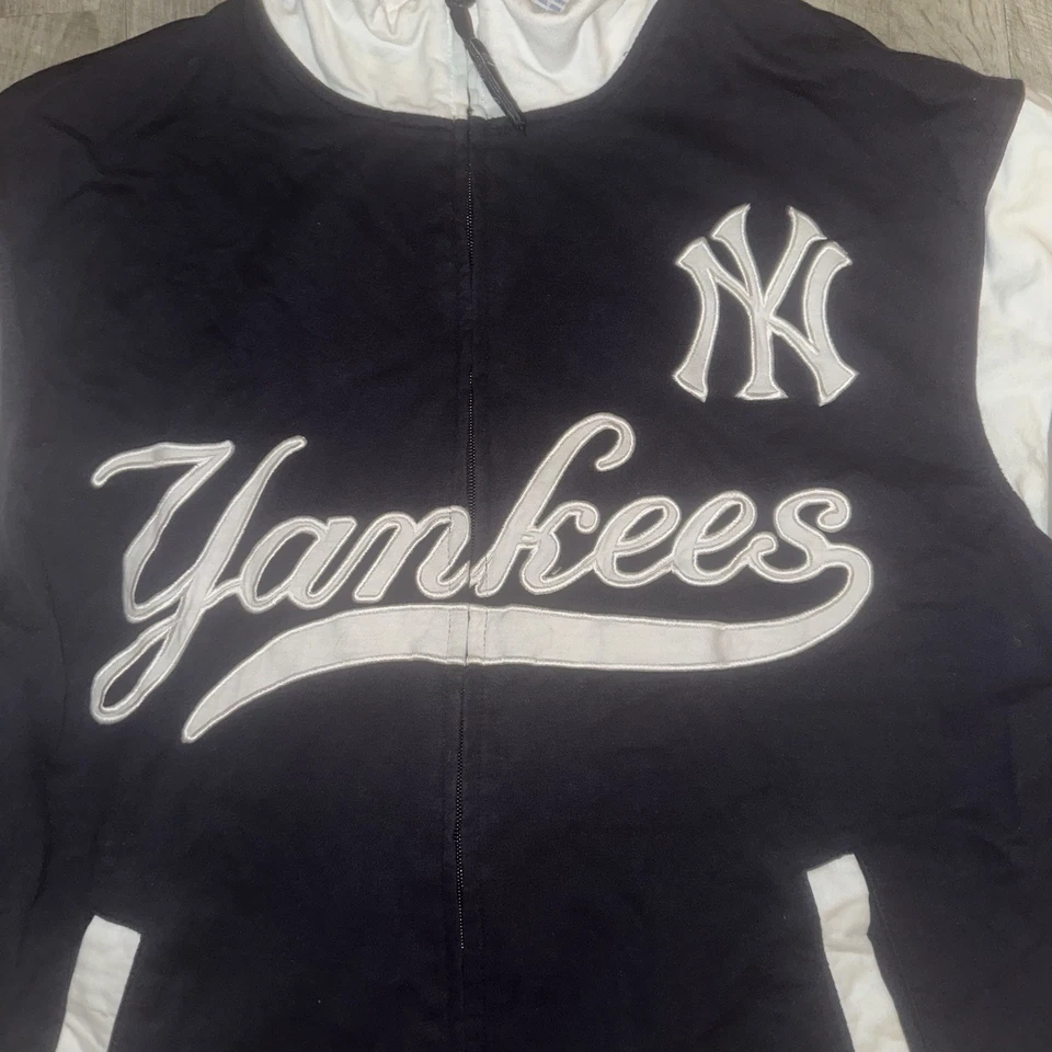 Chaqueta MAJESTIC Yankees Para Hombres Grande Negra Blanca con Cremallera Mezcla de Algodón Logo MLB Foto 4 de 4