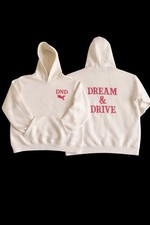 DND Dream & Drive White Cotton Fleece Pullover Hoodie Graphic Print Hooded
