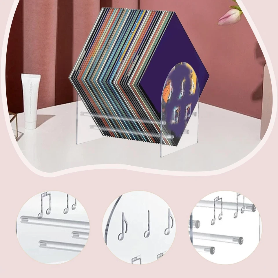 Vinyl Record Storage Rack Acrylic Clear Display Stand for Books CD Magazines - Image 2 of 4