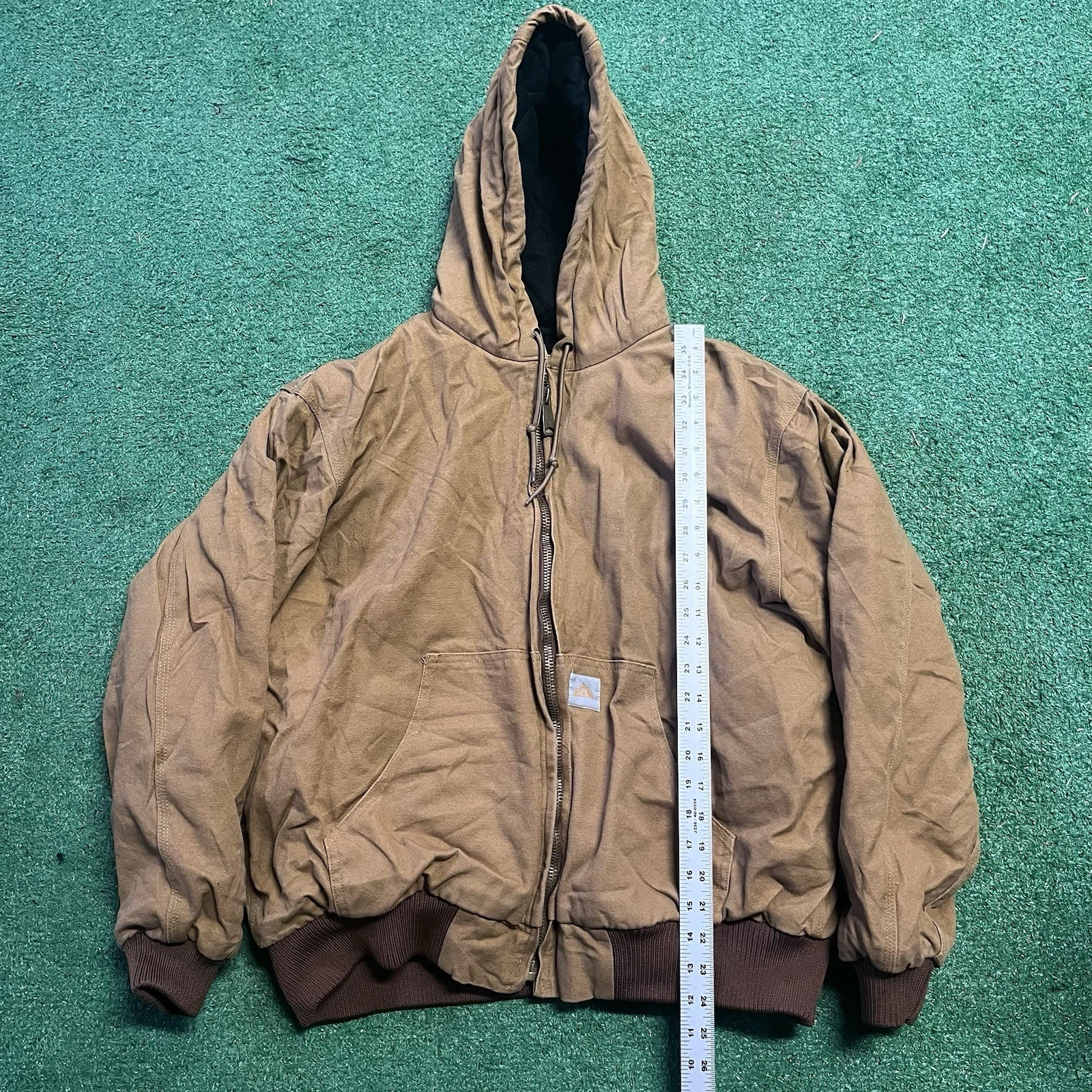 Thermal Lined Jacket Mens Size Size Large Brown Hood Made in USA