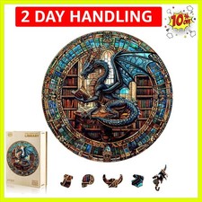 Wooden Puzzles for Adults 300 Piece, L, 13.4"x13.4" Dragon's Library Wood Puz...
