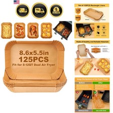 Air Fryer Disposable Paper Liners 125pcs Rectangular 8.6x5.5 Inches for Dual ...