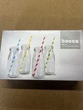 MINI GLASS MILK BOTTLES 250ml with Straw X 4