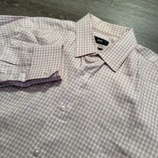 Hugo Boss Shirt Mens XL Pink Gingham Check Button Up Cotton Casual Long Sleeve