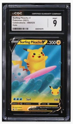 2021 😺 CGC 9 Surfing Pikachu V #008/025 Pokemon Celebrations Holo