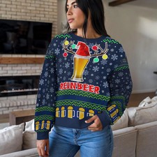 Beer Ugly Christmas Sweater Funny Reindeer Drinking Gift