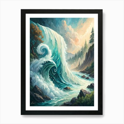 Mächtiger Wasserfall Ölgemälde Abstr gerahmt Wandbild Poster Leinwanddruck Bild