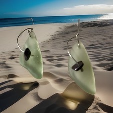 Sea Glass Earrings Light Green Sea Glass Silver Wire Wrapped