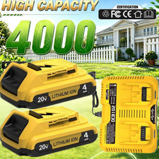 2PACK 20 VOLT Replace FOR DEWALT 20V 4.0AH LITHIUM BATTERY DCB203 /DUAL CHARGER