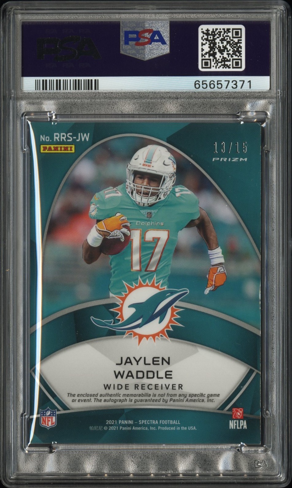 2021 PANINI SPECTRA RADIANT ROOKIE PATCH SIG JAYLEN WADDLE RC 13/15 PSA 9 AUTO view 2