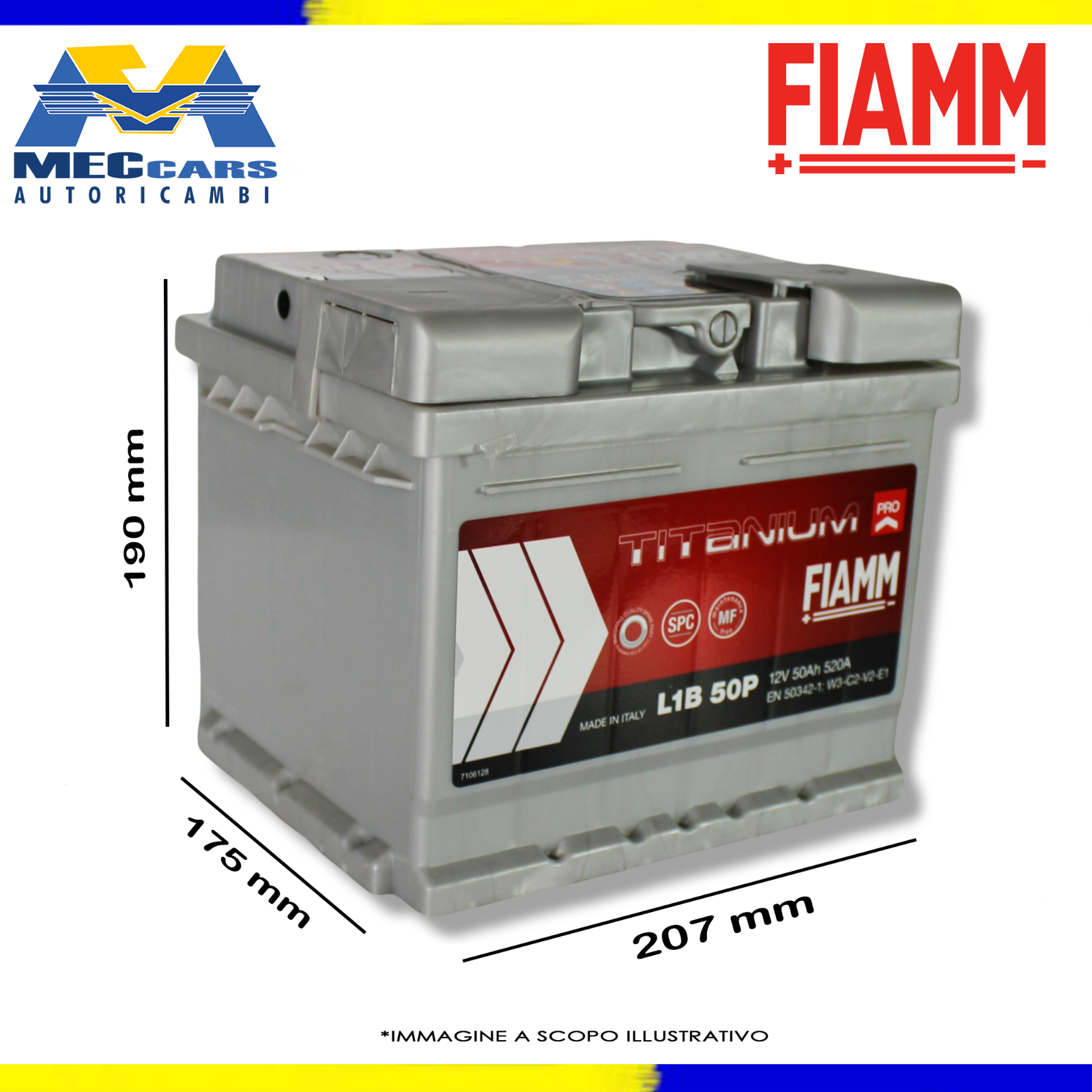 FIAMM BATTERIA 12 V 50AH 520A L1B50P 7905144 207x175x175 mm