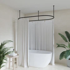 Naiture Stainless Steel Oval Shower Curtain Rod with Ceiling Support