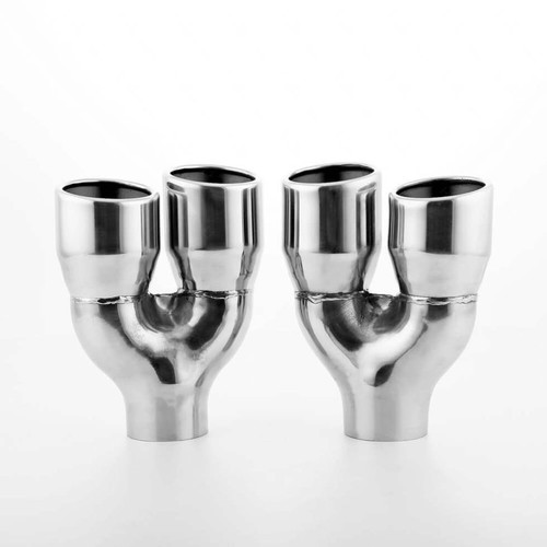 Resonated Quad Staggered 3" Out 2.25" Inlet Exhaust Tips 304 Stainless