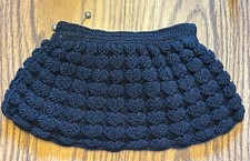 Vintage Crochet Black Small Purse Zipper Close Crochet Clutch 11x6
