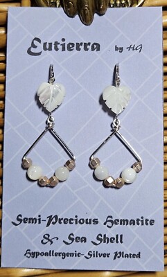 Eutierra Semi-Precious Hematite & Sea Shells Hand Crafted In USA Silver Plated 