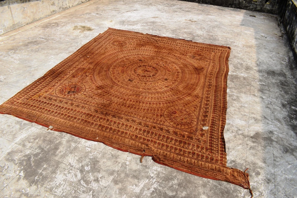 Antiguo arte textil Kalamkari impreso en bloque pintado a mano Mata Ni Pachedi Gujar"3 Foto 2 de 4