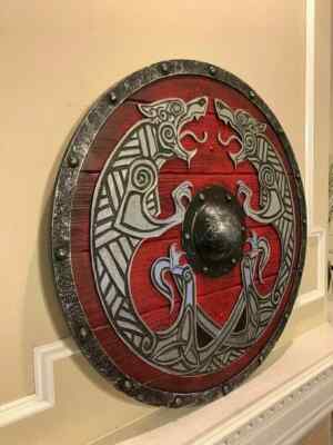 Round Shield Viking Shield 24'' Wooden Shield Heavy Metal Fitted Handmade Gift