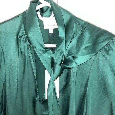 $395 NWT  Cinq à Sept Women's Allison Malachite Silk Tie-Neck Blouse Sz M