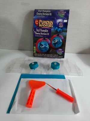 Pumpkin Masters Dioramas Carving Kit Teal Glowing W/ Flickering Tea Lights New