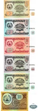 Tajikistan Set 1, 5, 10, 20, 50, 100 Rubles, 1994, Uncirculated, 6 note set