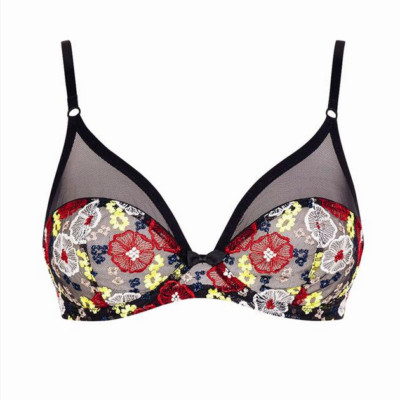Huit en Scene schwarzer BH 36C transparent Bügel lebendige Blumenstickerei ungepolstert