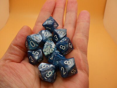 16mm Set of Ten D10 Dice - Lustrous  Slate /white Set of Ten d10s RPG Tabletop