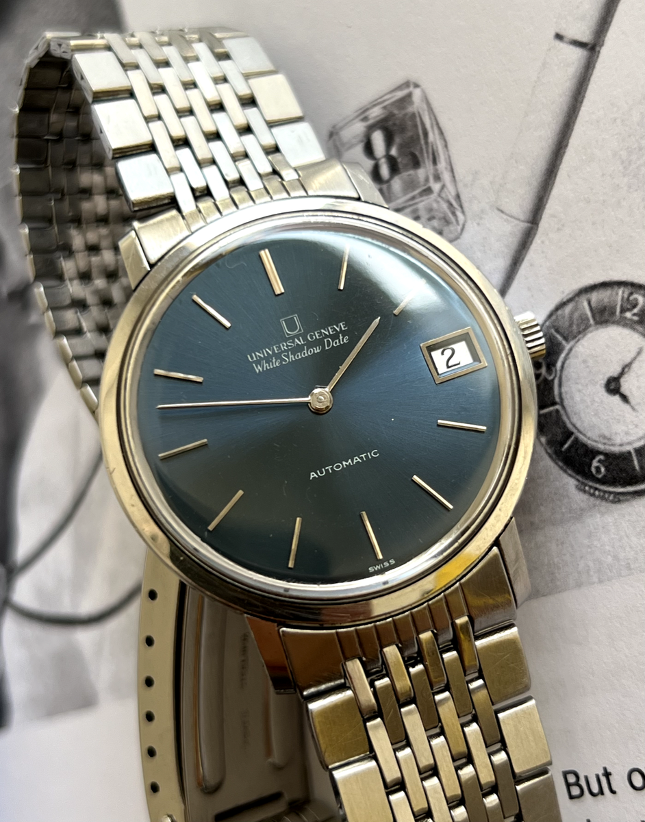 Vintage Universal Geneve White Shadow 867101/10 Blue sunburst
