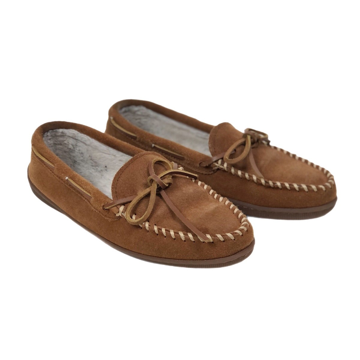 Minnetonka Pile Lined Hardsole Brown Suede Slip-On Moccasins  display picture 1