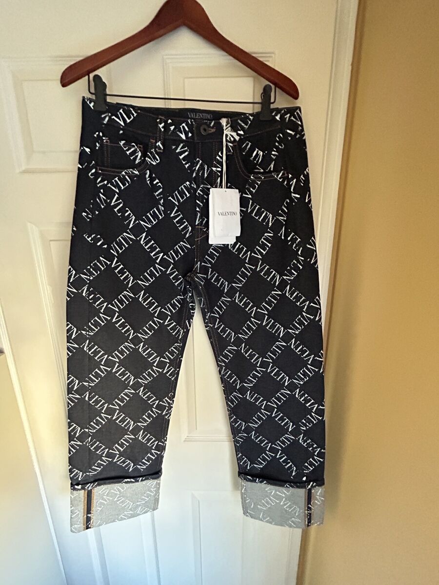 Valentino Garavani Grid Print Logo Denim Jeans Designer Valentino Garavani Grid Print Logo Denim Jeans Designer