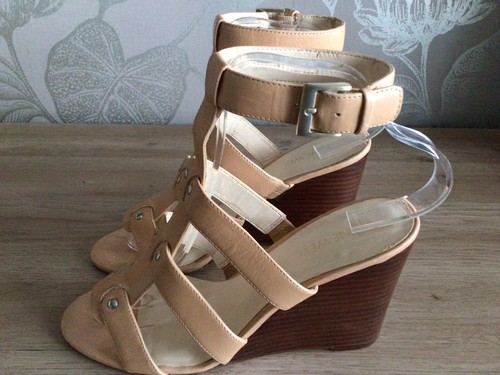 Nine West Falissa Tan Leather Ladies Wedge Ankle Strap Sandal’s 8M - Picture 4 of 13