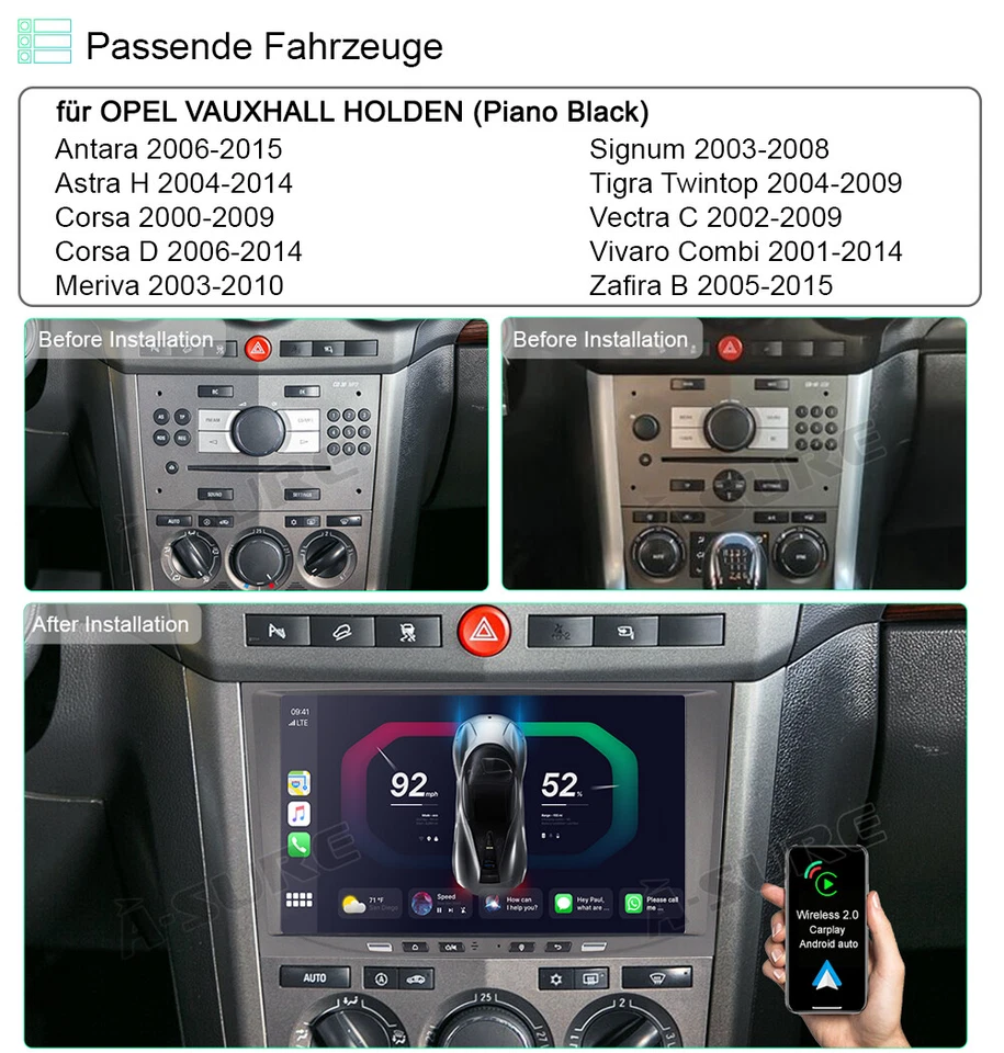 2+64G Für Opel Corsa C/D Zafira B Astra G H Android14 Carplay Autoradio GPS DAB+ - Bild 3 von 4