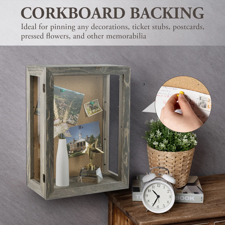 11 x 15 Inch Wall Mounted Gray Wood Shadow Box, Clear Acrylic Viewing Panels - Image 3 of 4