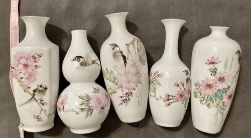Vintage Chinese Vases - 5pc - 3.5inchs - Miniature Bud Flower Vases Org Box - Picture 4 of 19