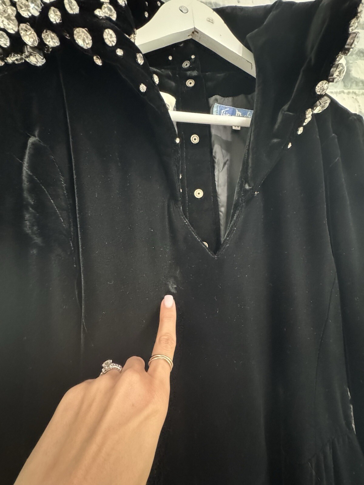 Thierry Mugler Black Velvet Cocktail Dress Winter 1985 Blue Label Rhinestone 38 image 10