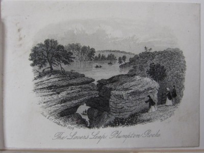 1857 DATED ANTIQUE PRINT ~ THE LOVERS LEAP PLUMTON ROCKS