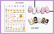 Nail Art 3D Decal Stickers Cartoon Classic Brown Pink Blue Bear CA045