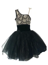 CURTAIN CALL Size AS S Dance Costume Black Beige Sequins Ballet Jazz