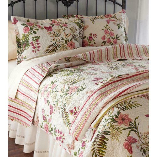 ~ COZY ELEGANT SHABBY TROPICAL IVORY WHITE RED PINK LILAC ROSE GREEN QUILT SET - Picture 2 of 3