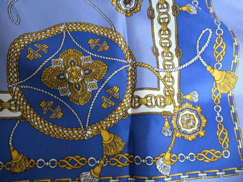 ITALIAN 100% SILK HR SQUARE SCARF CRESTS & TASSELS DESIGN 26x26 - MADE IN ITALY - Picture 4 of 17