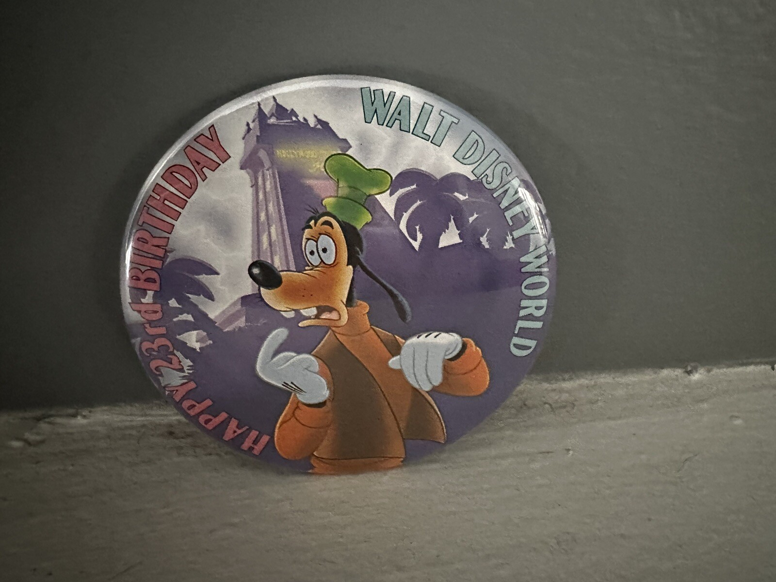 Walt Disney World Happy 23rd Birthday Goofy Tower Of Terror Button Pin Pinback