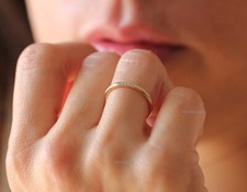 Natural Mini Diamond Half Eternity Stackable Band Ring in 14k Yellow Gold Fine