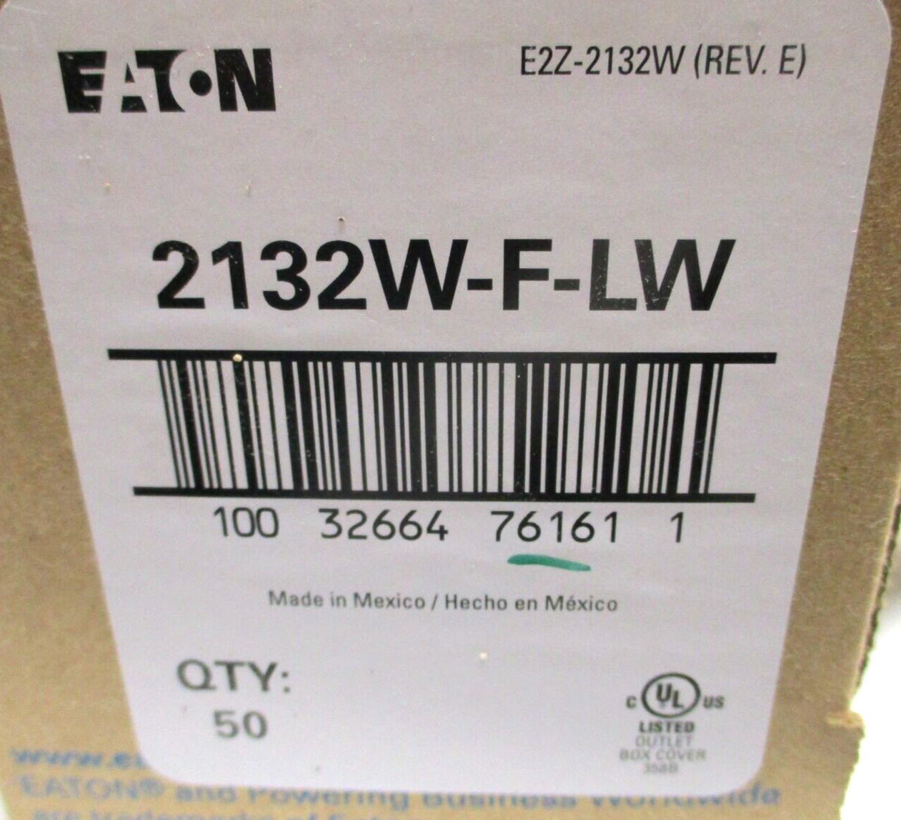 EATON , DUPLEX PLASTIC WHITE WALL PLATE , 2132W-F-LW, STANDARD SIZE , LOT OF 100