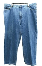 Lands' End Women Blue Wash Straight Leg Cotton 5-Pocket Denim Capri 46 Regular