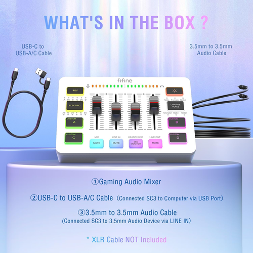 Audio Mixer, Gaming Streaming PC Mixer with Slider Fader, XLR Microphone Interfa - Picture 8 of 8